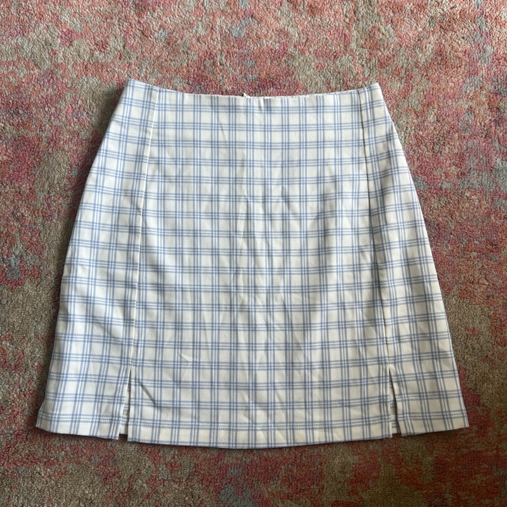 Brandy Melville Blue and White Checkered Pencil Skirt